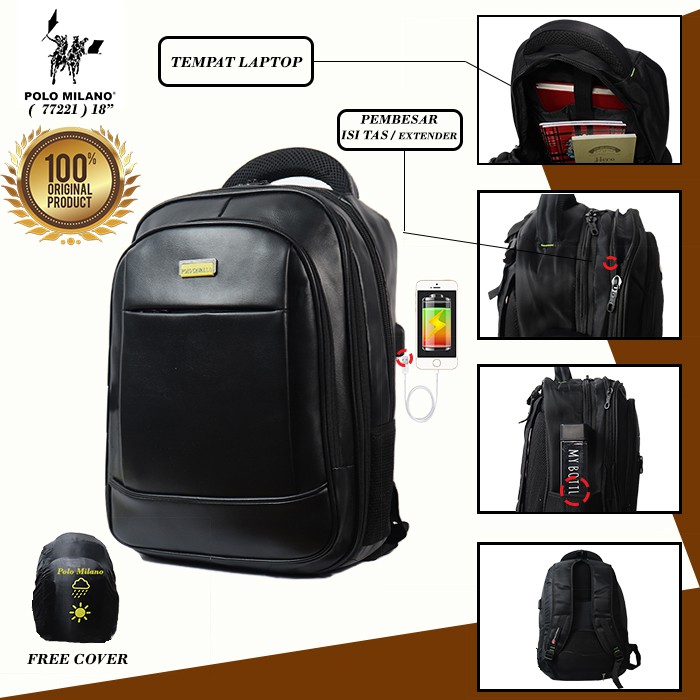 TAS PUNGGUNG PRIA MURAH POLO CAVALLO - 77221 - TAS RANSEL LAPTOP KEKINIAN MULTIFUNGSI FREE BOTOL!!