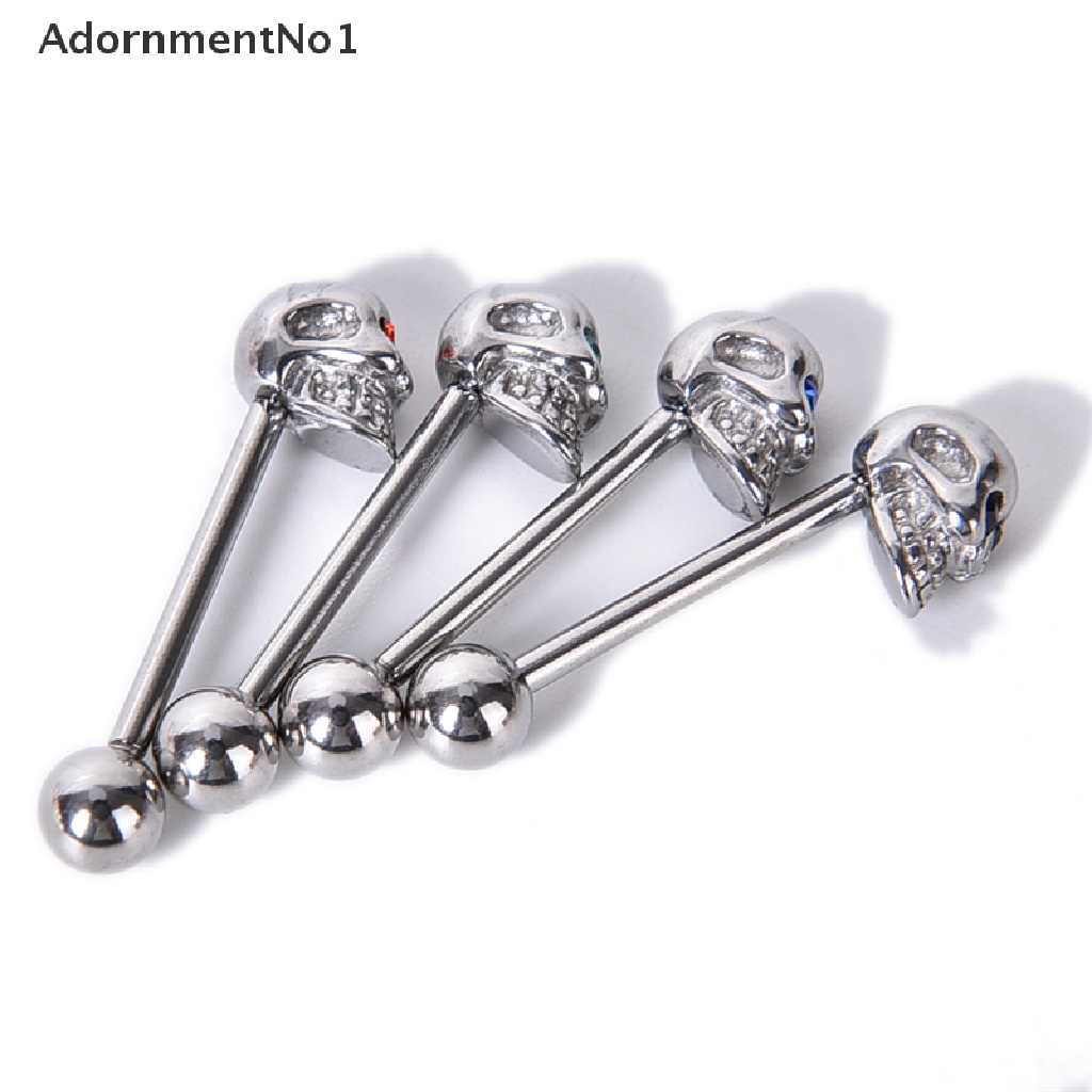 (AdornmentNo1) 14g Anting Tindik Lidah / Tubuh Bentuk Tengkorak Bahan Stainless Steel