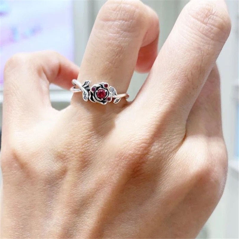 Pandora Cincin 925 Silver Desain Bunga Mawar Princess disney Hias Kubik Zirkonia Untuk Wanita