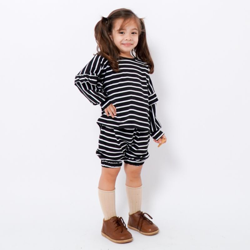 SAKURA SET - Promo 10.10 Baju Setelan Anak Bayi Baby Kids Cewek Perempuan Kaos Belang Stripe Lucu Murah 1 2 3 4