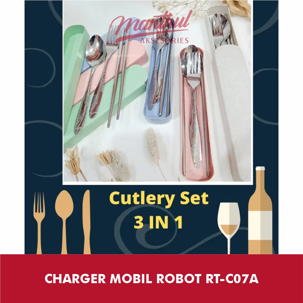 Paket Set Alat Makan Sendok Garpu Sumpit Stainless Cutlery Set 3 IN 1