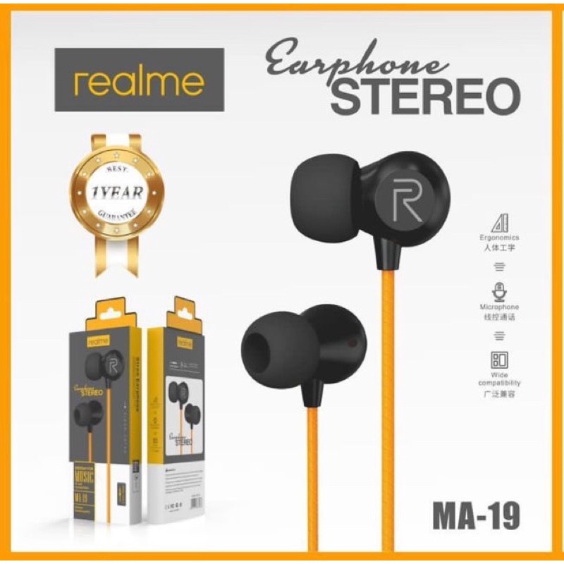 SUKSES-Earphone Headset Realme MA-19 Stereo earphone plus mic