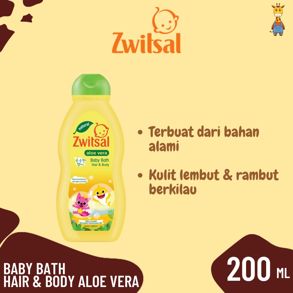 Zwitsal Baby Bath Natural Hair &amp; Body Aloe Vera 200ml - Sabun dan Shampo Bayi