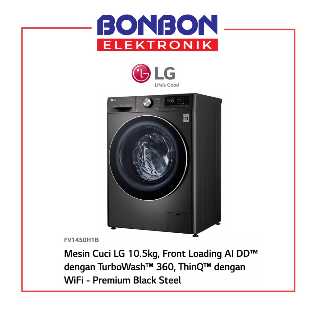 LG Mesin Cuci Front Loading 10.5KG Wash 7KG Dry FV1450H1B ThinQ Wifi
