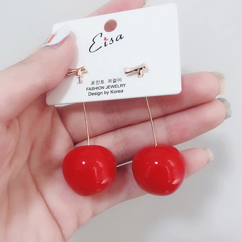 Anting Bentuk Buah Cherry Warna Merah Anggur Emas Gaya Korea Untuk Wanita