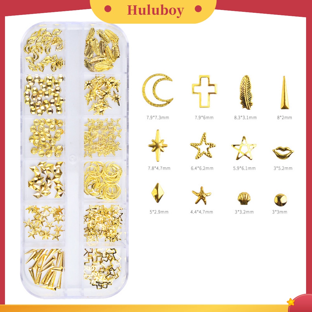 Huluboy Huluboy♡ Sequin Metal Hollow Bentuk Campur Untuk Dekorasi Nail Art DIY