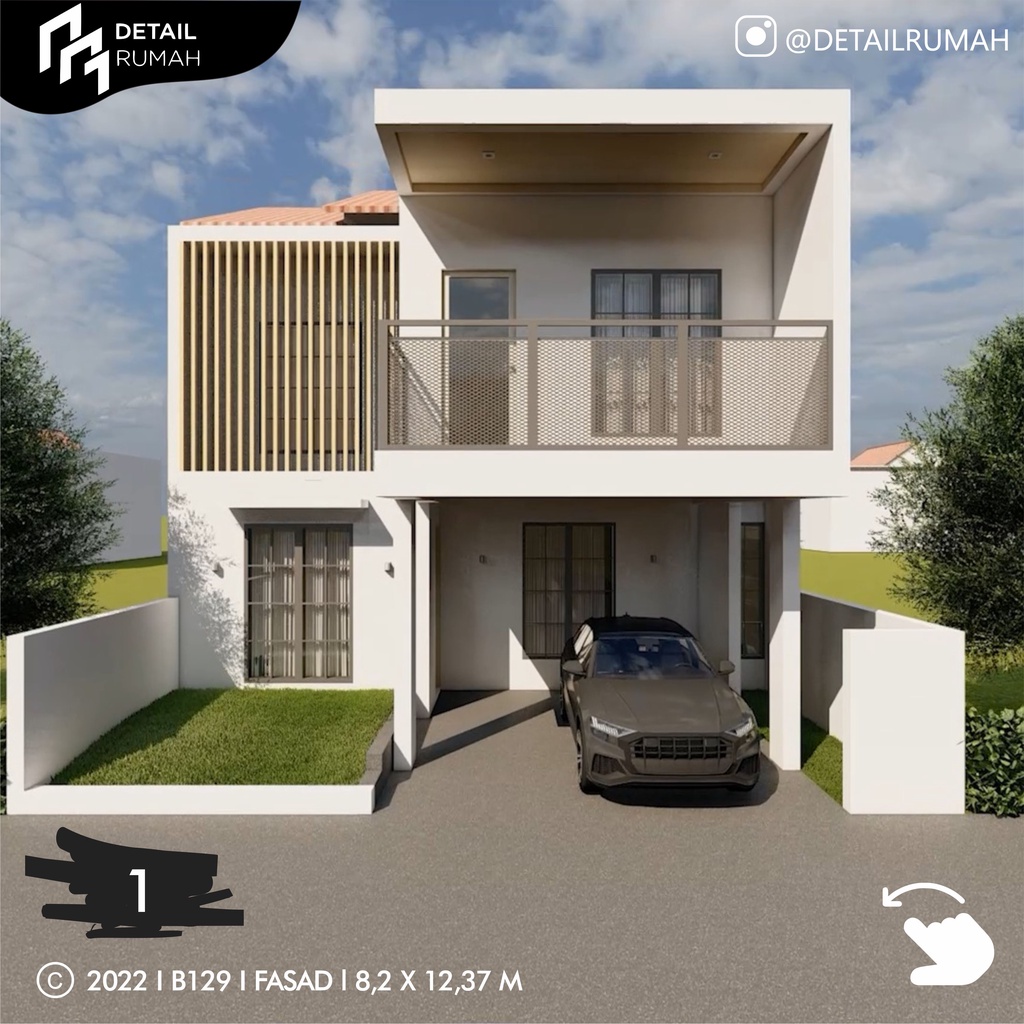 Desain Rumah Konsep Modern Minimalis 8,2 x 12,37 M Meter 2 lantai