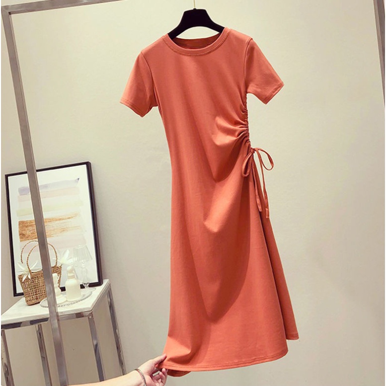 Rok Panjang T-shirt Dress Cantik Rok Ramping Langsing Tampak Kurus Rok Fashion Kasual Santai Rok Dress Korean Style