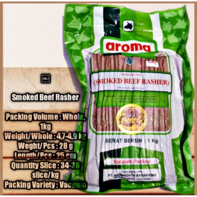 aroma smoked beef rasher 1kg / sapi / daging asap halal / bali