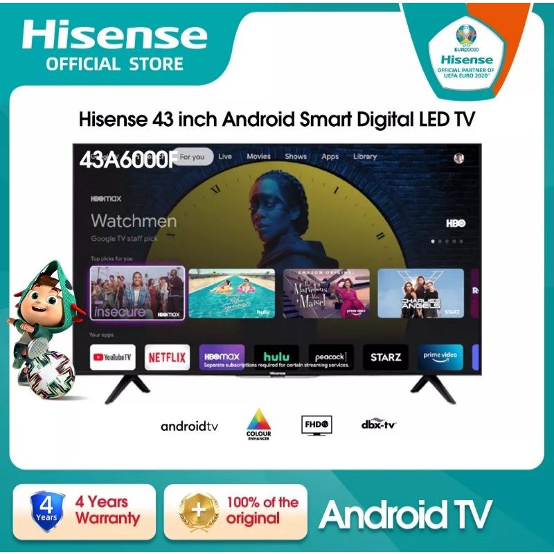LedTv 43" AndroidTv9 SmartTv HISENSE Android TV 43A6000F (kotacirebon)