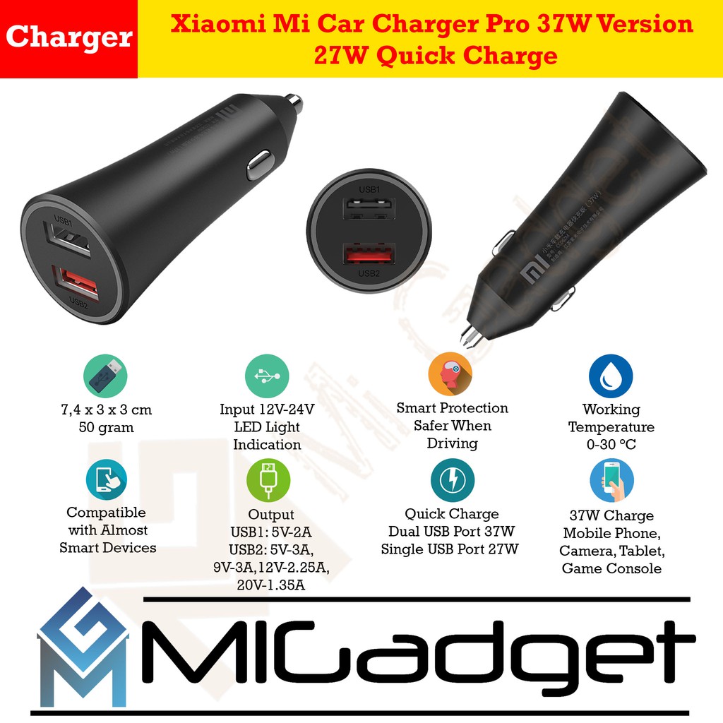 Xiaomi Car Charger Pro 37W Version - 27W Quick Charge - CC06ZM Charger Mobil