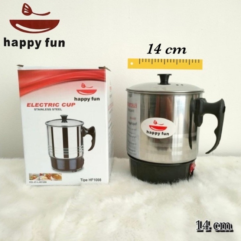 TEKO / MUG LISTRIK HAPPY FUN Stainless electric cup mug elektrik Ukuran kecil  11cm 0.8 liter