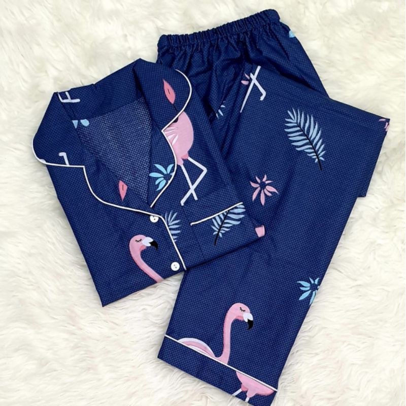 Baju tidur wanita piyama CP bahan soft katun premium adem lembut all size-Flamingo besar