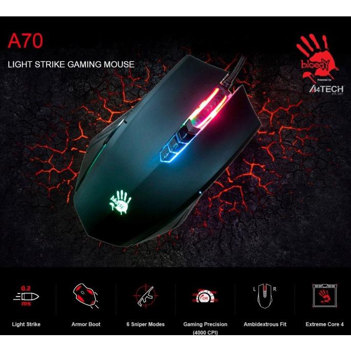 BLOODY A70 LIGHT STRIKE GAMING MOUSE - Activated Ultra Core 4