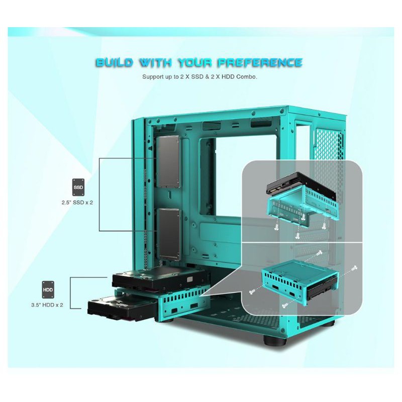 Case PC Gaming Xigmatek OMG Aqua Green Tempered Glass MATX