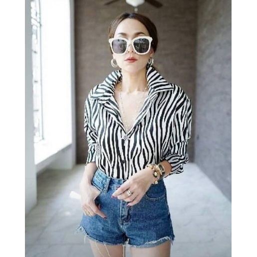 BEFAST - ZEC OOTD Wanita Kemeja STEDY / Kemeja Tieka Oversize Zebra Shirt / Pakaian Kemeja Kasual / Kemeja Trendy / Kem Lengan Panjang / Termurah / Kemeja Kekiniaan Remaja Wanita