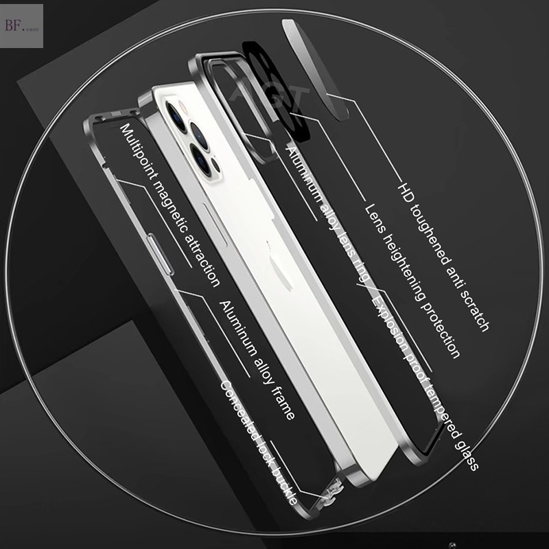 Case Tempered Glass Magnetik Depan Belakang Anti Jatuh Untuk Iphone 11 12 13 Pro Max X Xr Xsmax 7 8 Plus