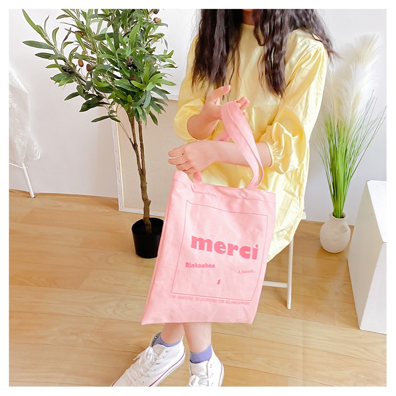 TC-96 tas tote bag canvas kanvas pink besar kampus sekolah wanita import korea jepang