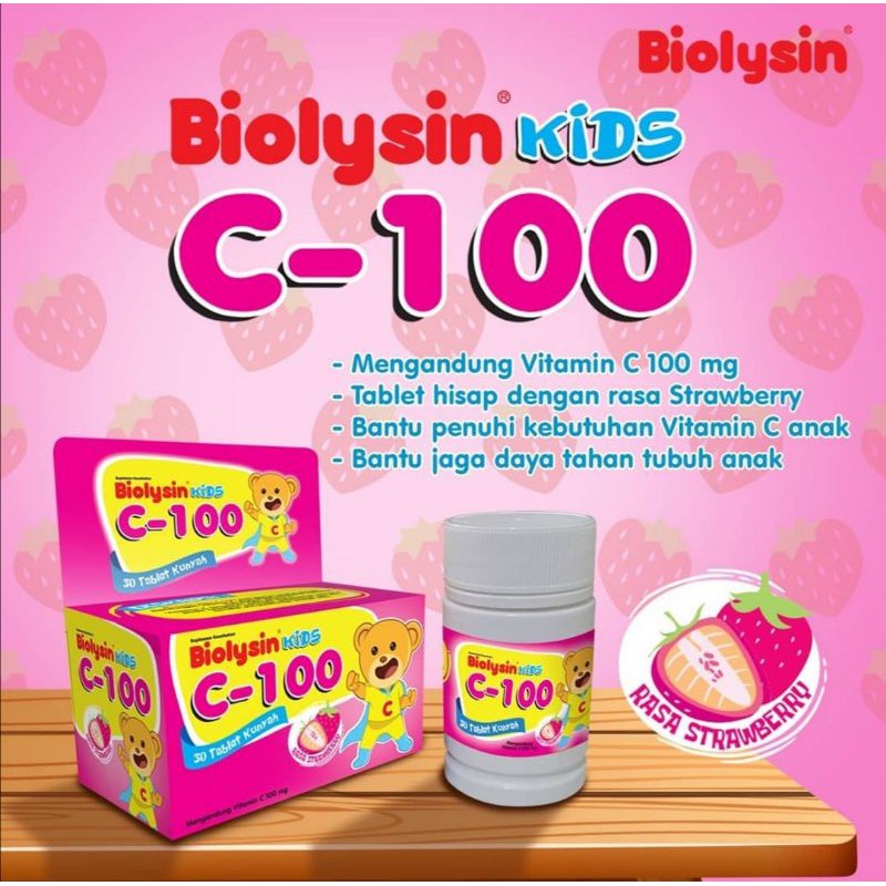 BIOLYSIN KIDS VITAMIN C 100 TABLET HISAP RASA STRAWBERRY