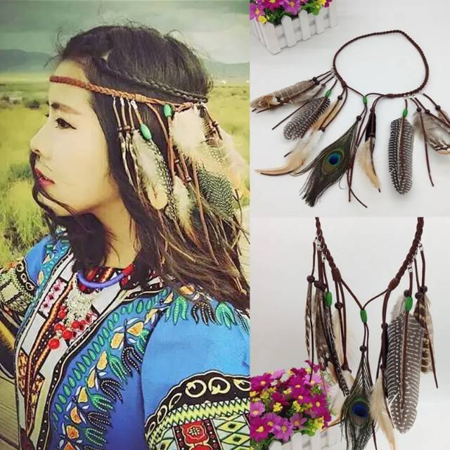 HIASAN RAMBUT - HIASAN KEPALA - HEADBAND - HEADCHAIN BULU INDIAN STYLE BOHEMIAN BOHO