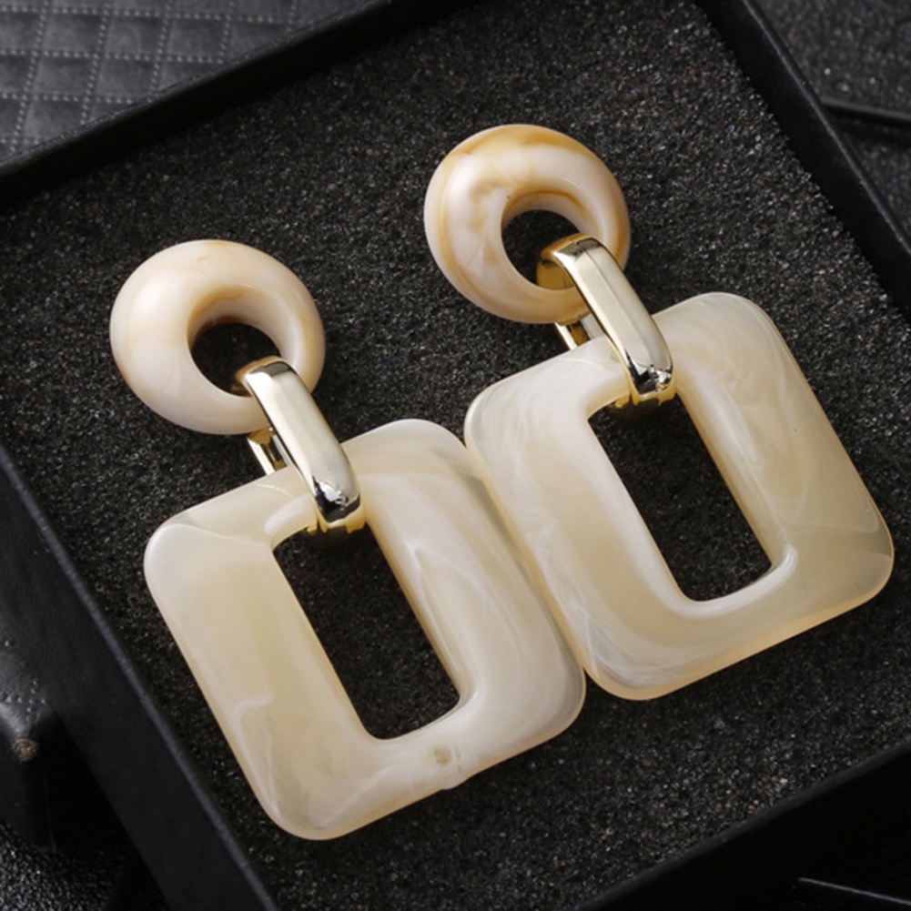 Hu Hu Hu Hu Hu Alat Bantu Pasang Kacamata♡ Anting Tusuk Gantung Statement Bahan Resin Desain Persegi Geometri Untuk Wanita