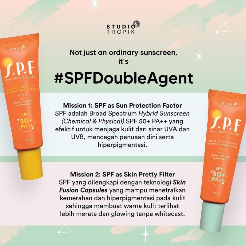 STUDIO TROPIK SPF 50+ PA++ Mint dan Peach - Skin Pretty Filter