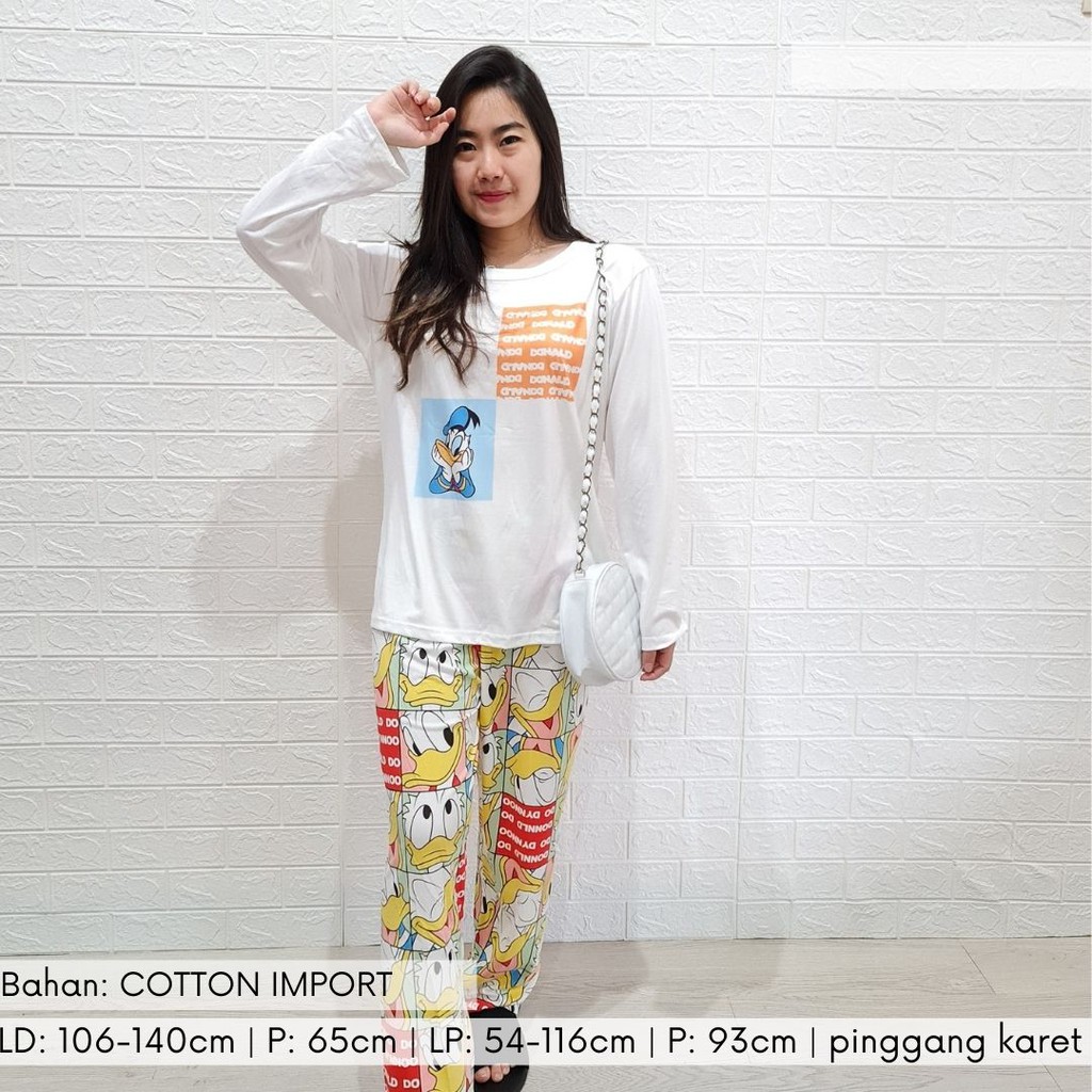 3525 kaos pajamas long donald face one set import big baju tidur