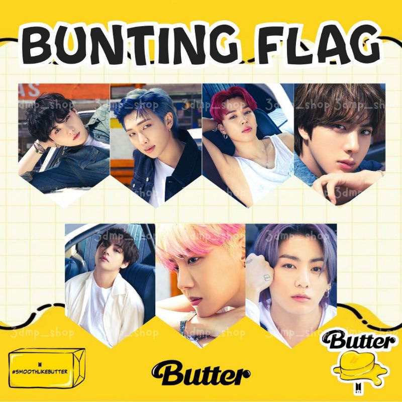 bunting flag persona garland bts most7 BE kpop Dynamite BT21 hiasan dinding kamar butter