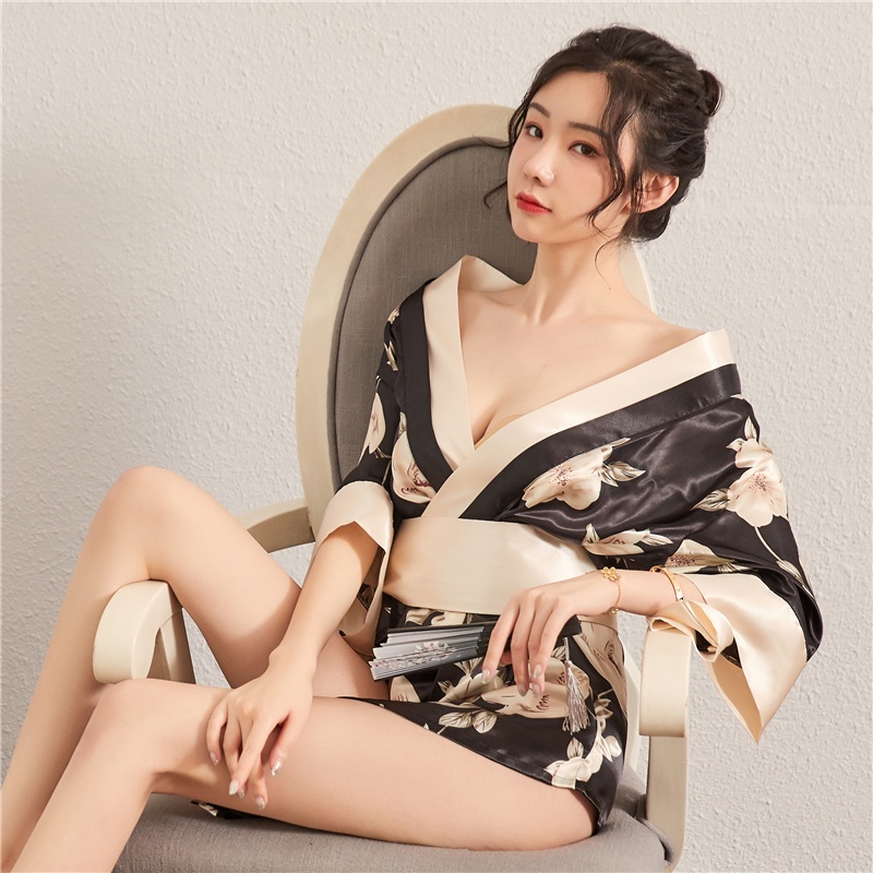 Erotis lingerie wanita ukuran plus cetak kimono Jepang renda-up piyama seksi saueration rayuan hot passion suit seragam