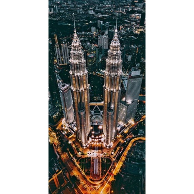 hiasan dinding poster gedung besar malam hari plus bingkai ukuran 53x35