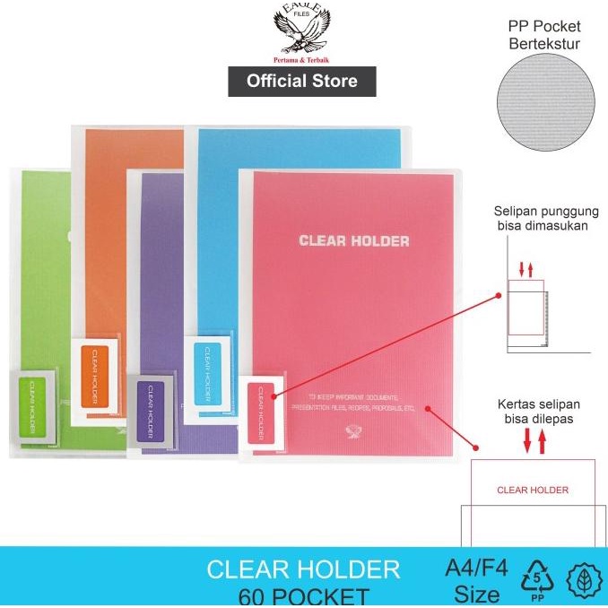 

(((BISA COD))) EAGLE Clear Holder Document Keeper Display Book A4 / F4 60 Pocket PROMOKode 3411