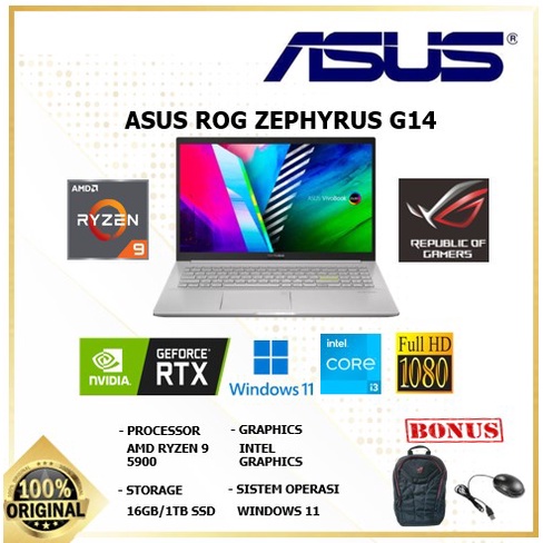 Laptop Gaming Asus Rog Zephyrus G14 GA401QM Ryzen 9 5900 16GB 1TBSSD RTX3060 6GB W11 14.0FHD