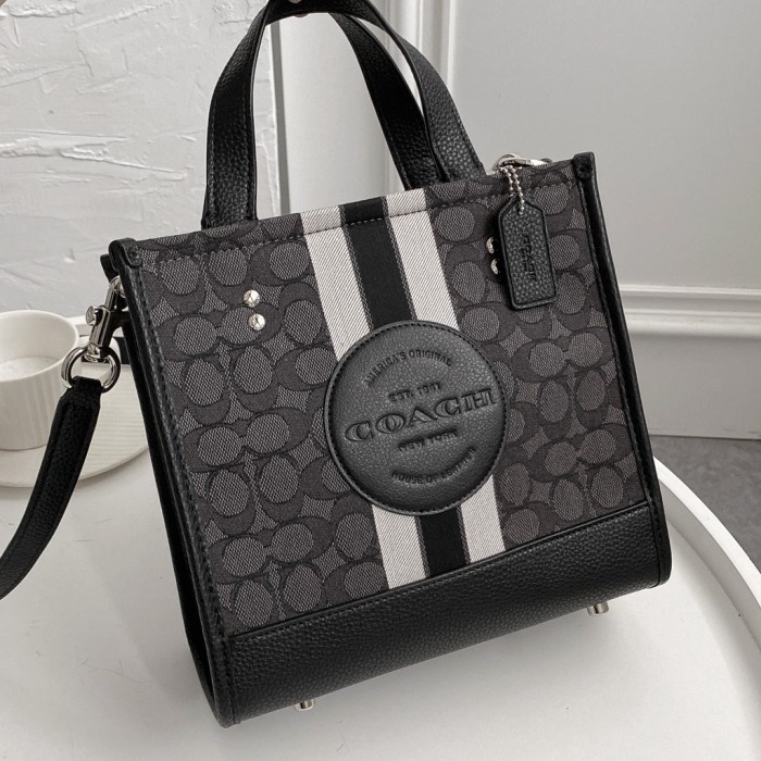 C0ach's Signature Jacquard Striped Dempsey Tote Black