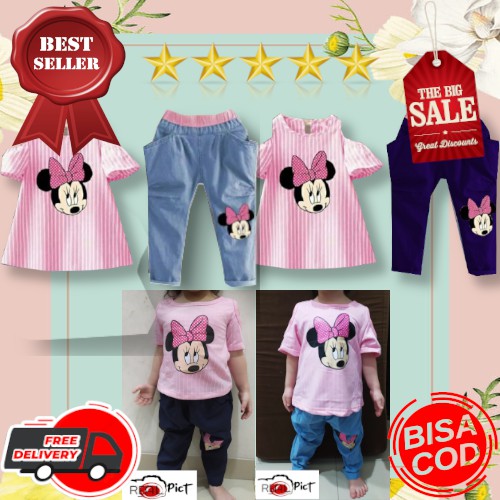 VISION ONLINE-STRIPY MINNIE PINKY BAJU KEKINIAN MODEL SABRINA ANAK PEREMPUAN MURAH KEKINIAN BAGUS