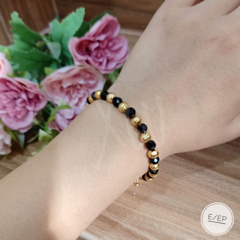 Gelang xuping Warna Emas Batu hitam G08065