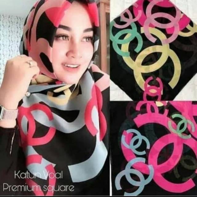 Hijab Segiempat Motif Gucci Rainbow Jilbab Voal Motif Kerudung Voal Segiempat Motif