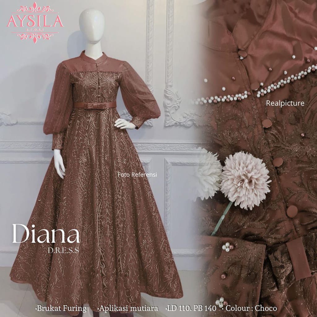 Gamis Brukat Modern Untuk Pesta Kondangan Diana Dress Bahan Velpet mix Brukat Import Size L-XXL / Dress Bridesmaid Terlaris / Baju Seragam Pesta