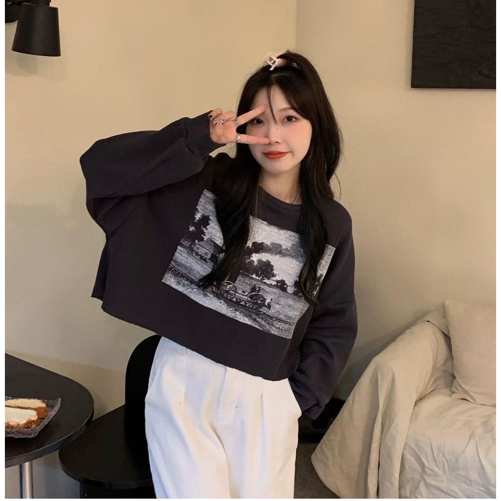 TRAIN CROP OVERSIZE SWEATER - SWEATER WANITA OVERSIZE - SWEATSHIRT