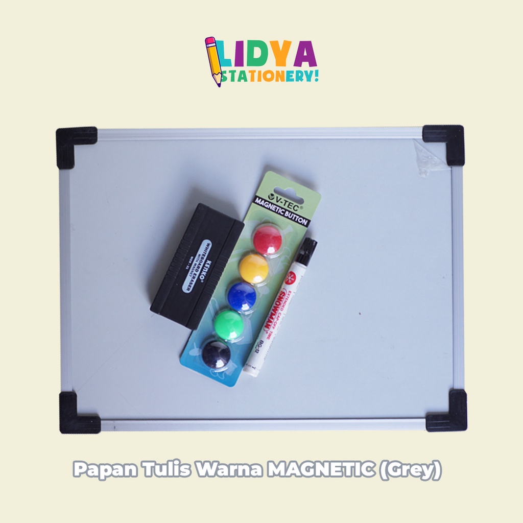 

Grey MAGNETIC Board Alumunium [Size 30cmx40cm ] Papan tulis Anak