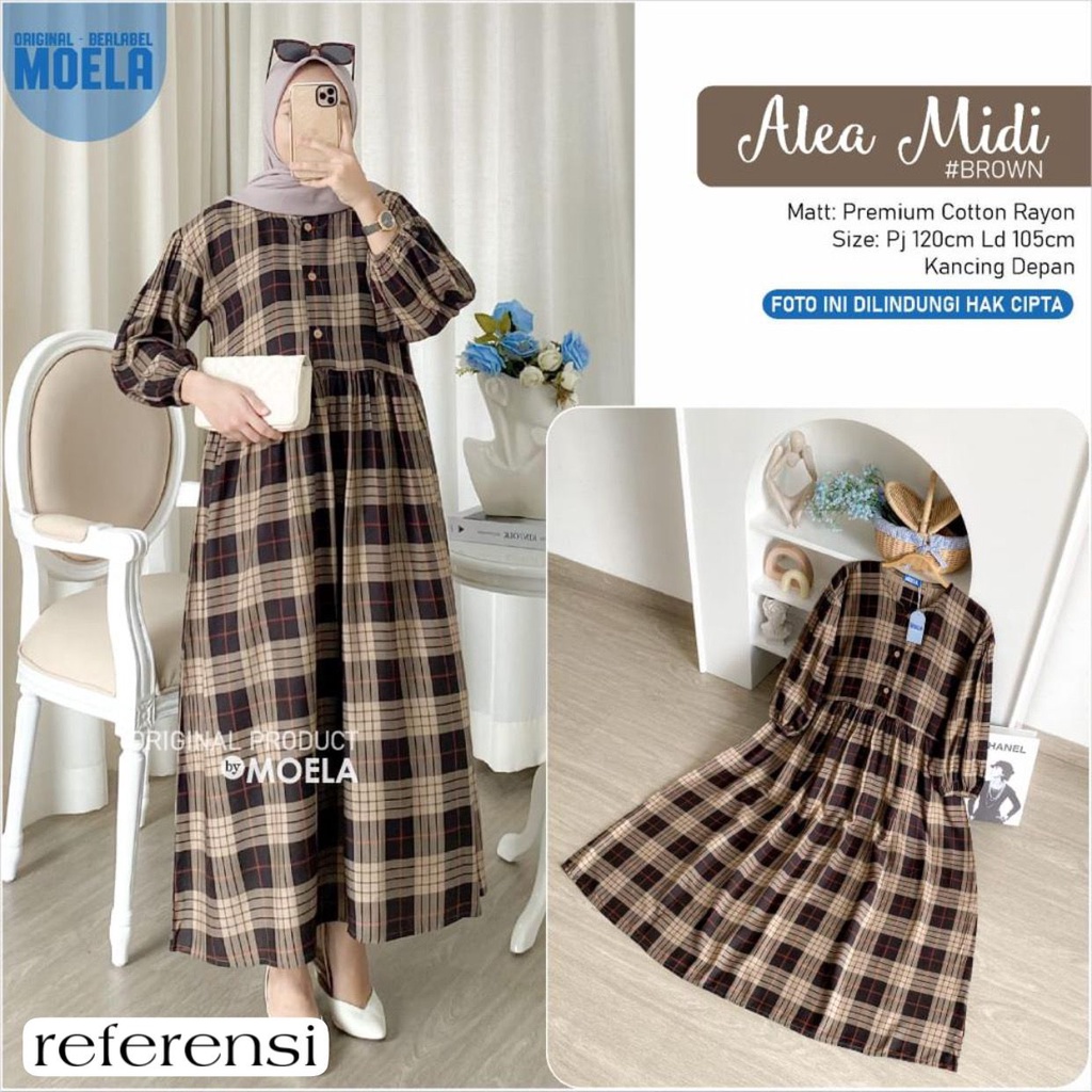 HB18 Midi Dress Jumbo Wanita Kekinian 2021 Bahan Rayon Premium (FREE MASKER) Model Alea Gamis Big Si