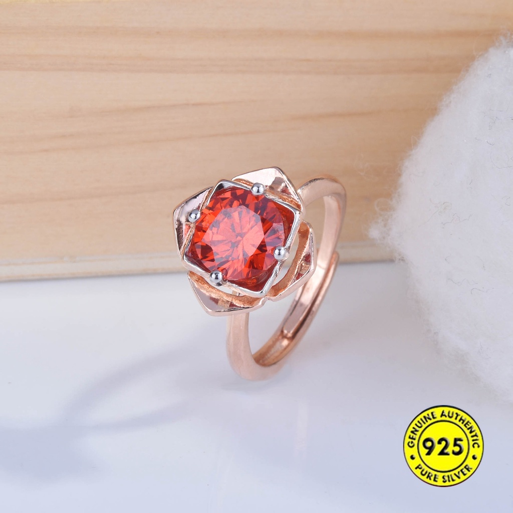 Cincin Lapis Rose Gold Model Terbuka Adjustable Dengan Permata Merah Untuk Wanita