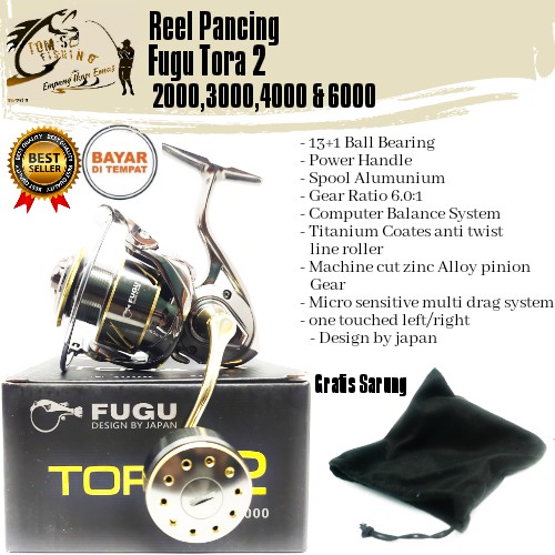 Reel Pancing Fugu Tora II 2 1000 - 6000 (13+1Bearing) Power Handle Murah - Engkus Fishing