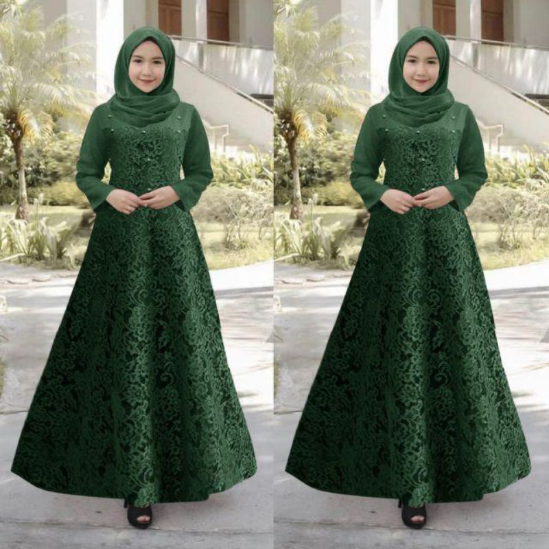 BAJU MAXI MAXY DRESS GAMIS WANITA PEREMPUAN MUSLIM BRUKAT BROKAT BUNGA IMPORT PREMIUM PESTA KONDANGA