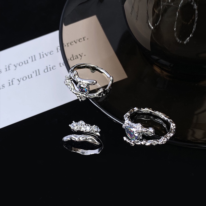 3-9pcs/set Y2K Adjustable Berongga Kupu-Kupu Cincin Elegan Vintage Kristal Wanita Jari Lucu Memutar Cincin Aksesoris Perhiasan Hadiah Pesta