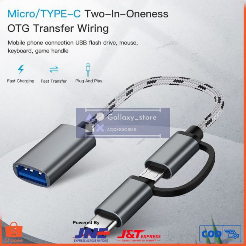 OTG KABEL 2in1 MULTIFUNGSI BAHAN BESI HIGHT SPEED MICRO &amp; TYPE C 2in1