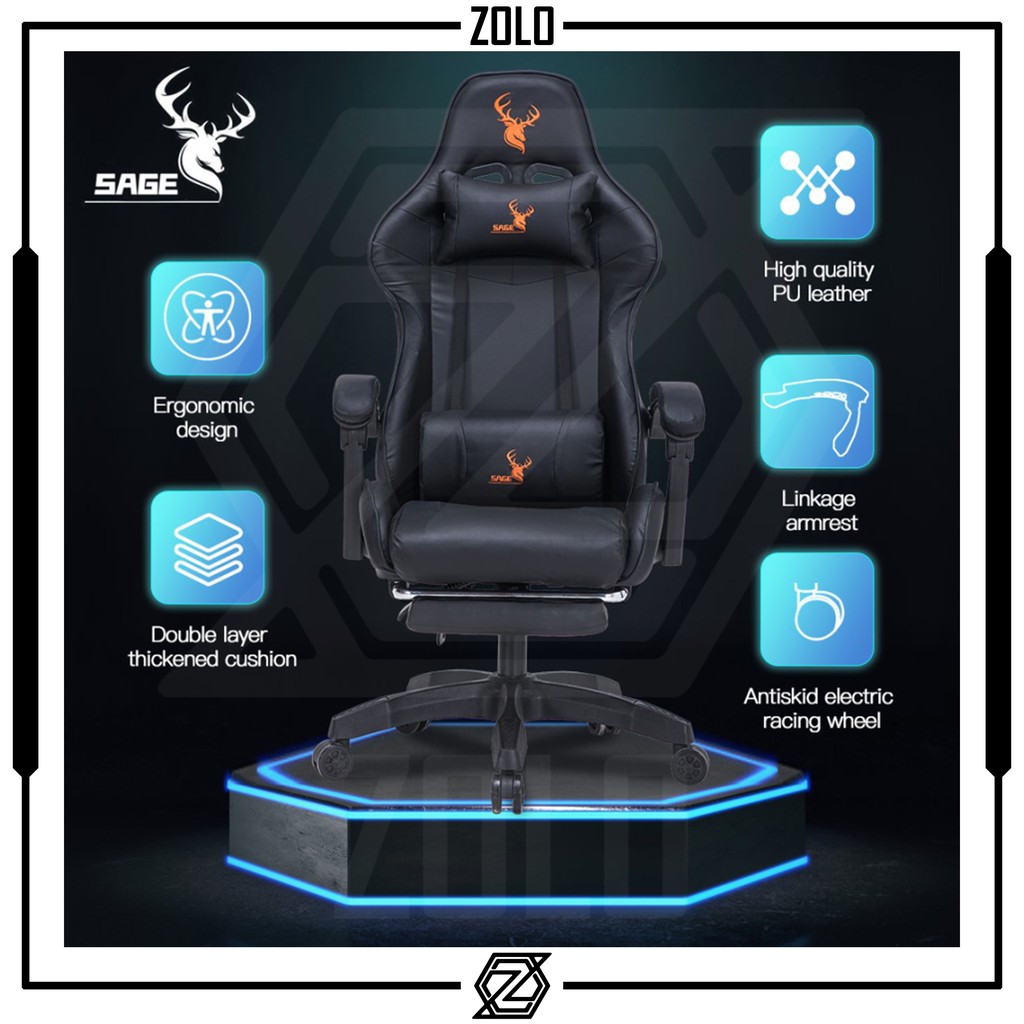 [Grab/Gojek] Kursi Gaming Sage SG168 / Sage SG 168 Best Value Budget Gaming Chair With Footrest