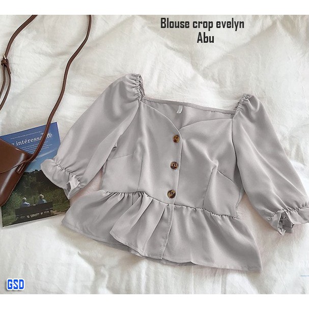 Blouse crop evelyn/atasan wanita/kemeja crop wanita murah/pakaian wanita blus/casual kemeja wanita