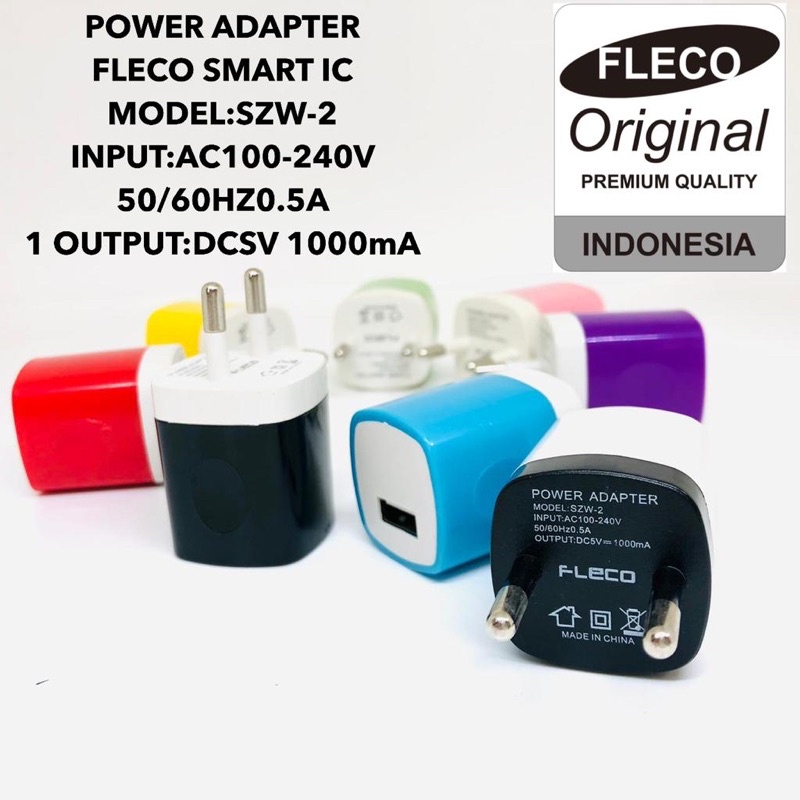 Power Adapter Fleco Smart IC Model SZW-2 Input:Ac100-240V 50/60HZ0.5A Output:DCSV 1000Ma Promosen