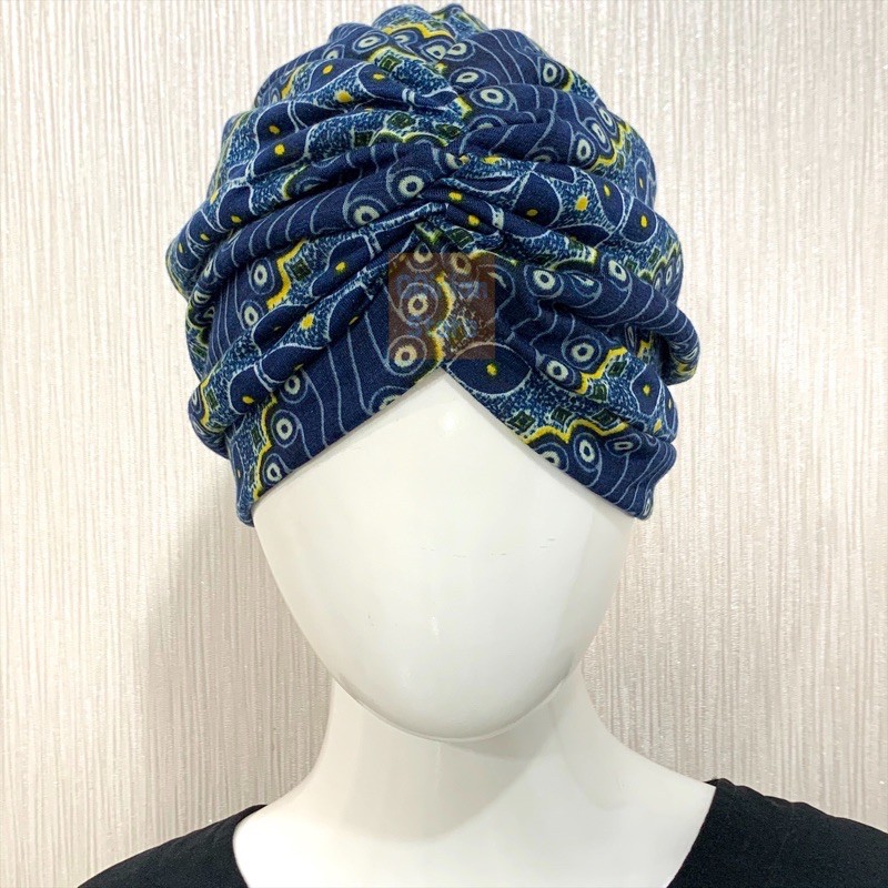 Turban Hijab Instan Instant QQinian Wanita Dewasa Fashion Muslim Etnik Batik Parang Biru Grosir