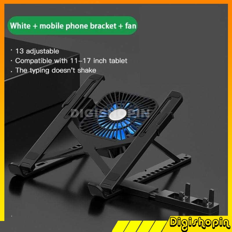 Stand Laptop + Kipas Pendingin Dengan Phone Holder Foldable + Cooling Fan Holder Laptop Penyangga La
